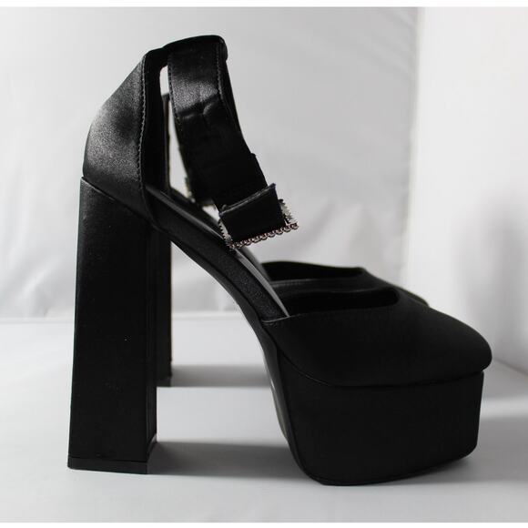Simmi London Adley Heel in Black Satin Chunky Platform US 8 - Picture 3 of 12